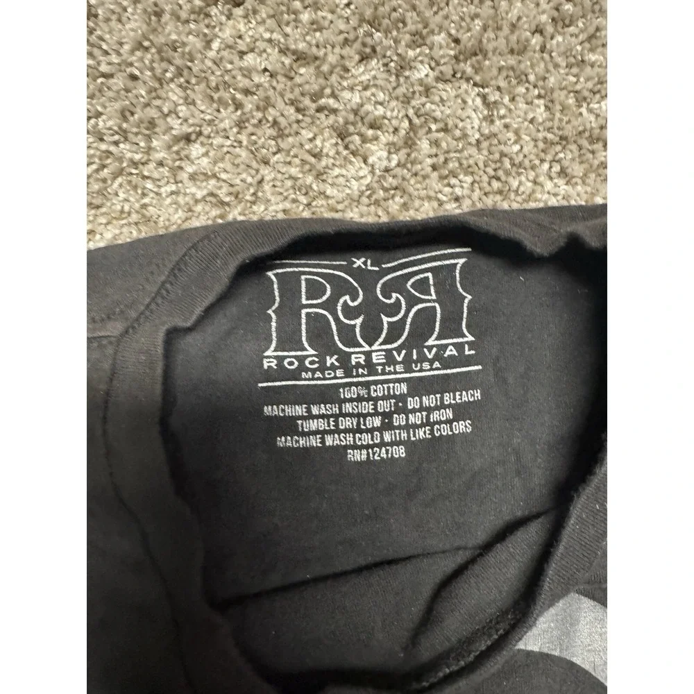 Rock Revival Shirt Mens XL Black Silver Spell Out‎ Logo Graphic Short Sleeve USA